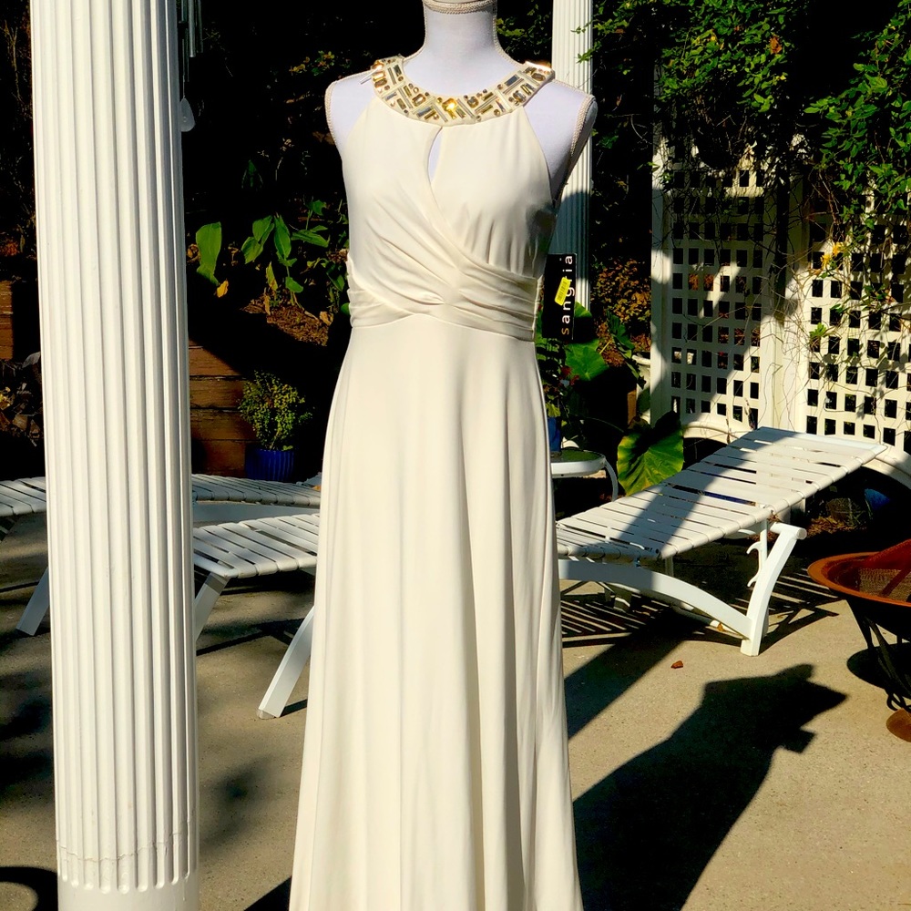 white dress gold toned crystals Size 4 NWT